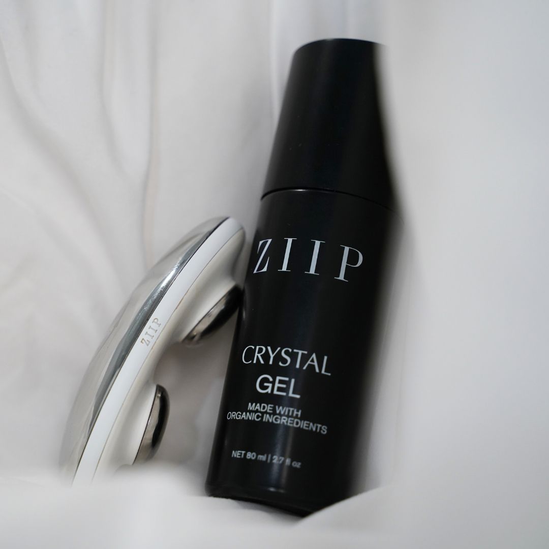 ZIIP HALO and Crystal Gel resting on white bedding.