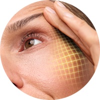 Close-up of a person's eye with visible wrinkles, focusing on skin texture and aging.