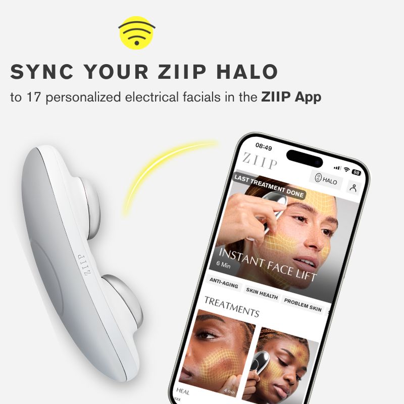 ZIIP HALO device with smartphone displaying ZIIP App interface