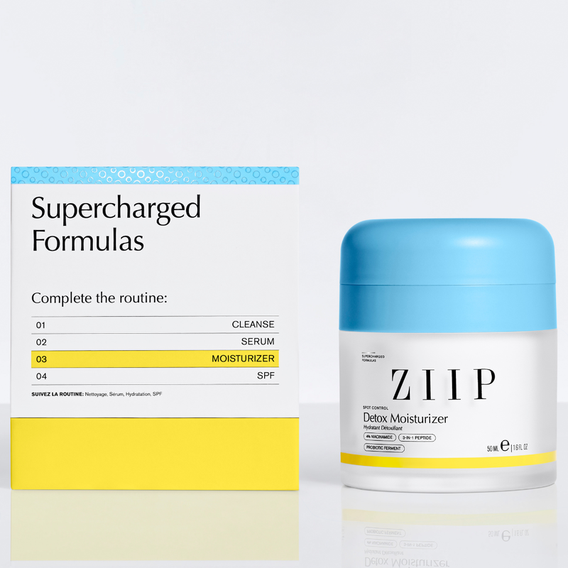 ZIIP Detox Niacinamide Moisturizer shown with packaging box