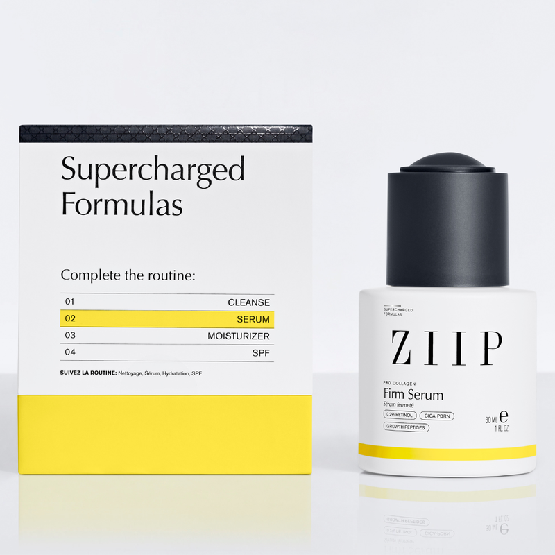 ZIIP Firm Retinol Serum shown with packaging box